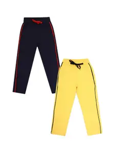 V-Mart Boys Set Of 2 Yellow & Black Solid Cotton Single Jersey Track Pant
