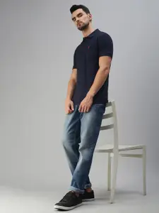 ONN Men Navy Blue Polo Collar T-shirt