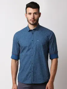 Basics Men Blue Slim Fit Printed Casual Shirt