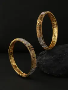 VIRAASI Set Of 2 Gold-Plated Artificial Stone Studded Bangles
