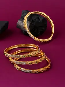 VIRAASI Set Of 4 Gold-Plated & White Stone-Studded Bangles