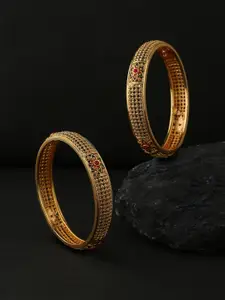 VIRAASI Set Of 2 Gold-Plated Pink Stone-Studded Bangles