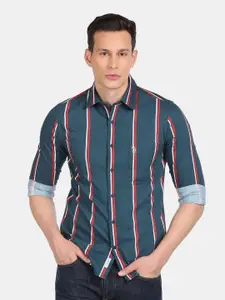 U.S. Polo Assn. U S Polo Assn Men Teal Striped Casual Shirt