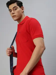 ONN Men Red Solid Polo Collar T-shirt