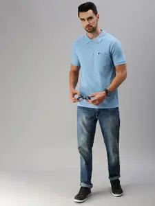 ONN Men Blue Solid Polo Collar T-shirt