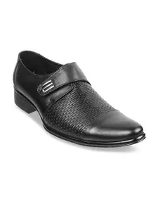 Mochi Men Black Textured Formal Monk Shoes