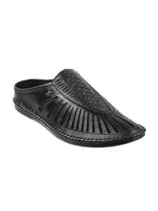 Mochi Men Black Leather Fisherman Sandals