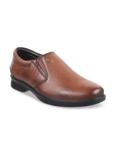 Mochi Men Tan Brown Textured Slip-On Shoes