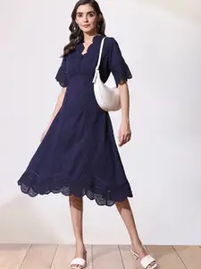 Lakshita Navy Blue & astral aura Lace Midi Dress