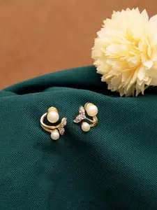 SOHI Gold-Toned Contemporary Mermaid Tail Shaped Pearl Drop Earrings