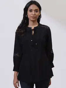 Lakshita Women Black Embroidered Puff Sleeves Cotton Kurti