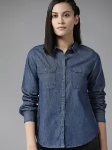 Roadster Women Navy Blue Regular Fit Denim Casual Shirt