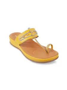 Metro Yellow Embellished Wedge Sandals