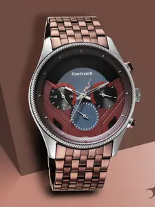 Fastrack Men White Brass Dial & Brown Bracelet Style Straps Analogue Watch