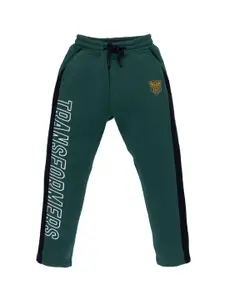 Status Quo Boys Green & White Printed Cotton Transformers Track Pants