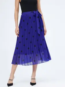 Harpa Women Blue Polka Dot Printed Midi Skirt