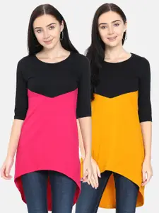 Fleximaa Women Pack Of 2 Colourblocked Long Line Tops