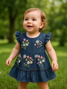 MeeMee Girls Navy Blue Floral Printed Dress