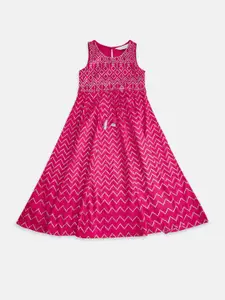 AKKRITI BY PANTALOONS Fuchsia Printed A-Line Maxi Dress