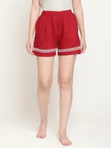 COASTLAND Women Red & White  Solid Lounge Shorts