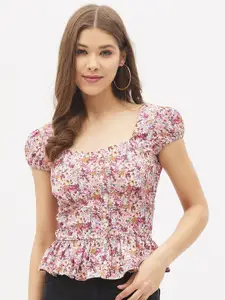 Harpa Multicoloured Floral Print Cinched Waist Top