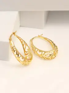 LeCalla 925 Sterling Silver 18K Gold Plated Oval Filigree Hoop Earrings
