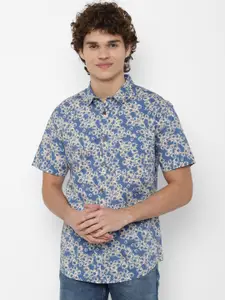 FOREVER 21 Men Blue Floral Printed Casual Shirt