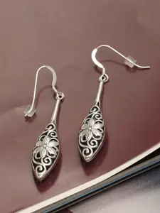LeCalla Silver-Toned Teardrop Shaped Filigree Drop Earrings