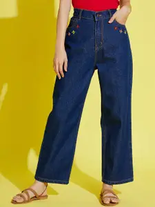 Noh.Voh - SASSAFRAS Kids Noh Voh - SASSAFRAS Kids Girls Navy Blue High-Rise Embroidered Jeans