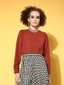 plusS Lovely Maroon Solid All in the Details Top