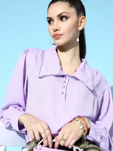plusS Lavender Solid Zoom Friendly Collar Top