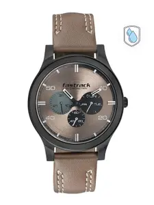 Fastrack Men Beige Brass Dial & Beige Leather Straps Analogue Watch 3252NL01