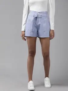 KASSUALLY Women Blue High-Rise Denim Shorts