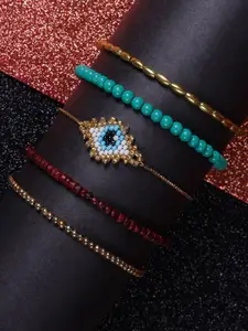 DIVA WALK EXCLUSIVE Women Set Of 5 Blue & Gold-Toned Bracelet