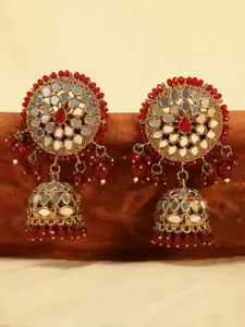 AccessHer Gold-Plated & Red Mirror Dome Shaped Jhumkas Earrings