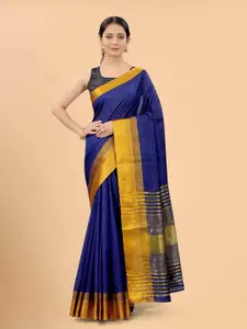 Silk Land Navy Blue & Gold-Toned Silk Blend Banarasi Saree