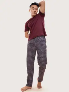 DAMENSCH Men Printed Stretchable Cotton Tapered Fit Lounge Pants