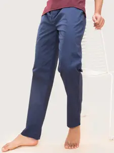 DAMENSCH Men Solid Navy Blue Stretch Cotton Tapered Woven Lounge Pants