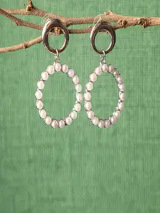 Jewelz Silver-Plated White Circular Drop Earrings