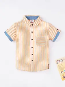 Ed-a-Mamma Boys Yellow Premium Striped Cotton Casual Shirt