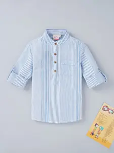 Ed-a-Mamma Boys Blue Premium Striped Cotton Casual Shirt