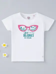 Ed-a-Mamma Girls White Printed Cotton T-shirt