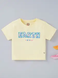 Ed-a-Mamma Girls Yellow Typography Printed Cotton T-shirt