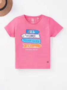 Ed-a-Mamma Girls Pink Printed Cotton T-shirt