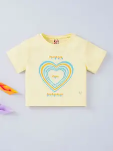 Ed-a-Mamma Girls Yellow Printed Cotton T-shirt