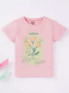Ed-a-Mamma Girls Pink Printed Cotton T-shirt
