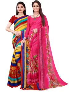 Florence Pack Of 2 Pink & Red Pure Georgette Saree
