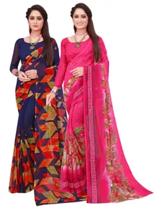 Florence Pack of 2 Pink & Blue Pure Georgette Sarees