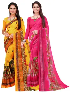 Florence Pack of 2 Pink & Yellow Pure Georgette Sarees