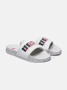 U.S. Polo Assn. U S Polo Assn Men Off White & Red Printed Sliders
